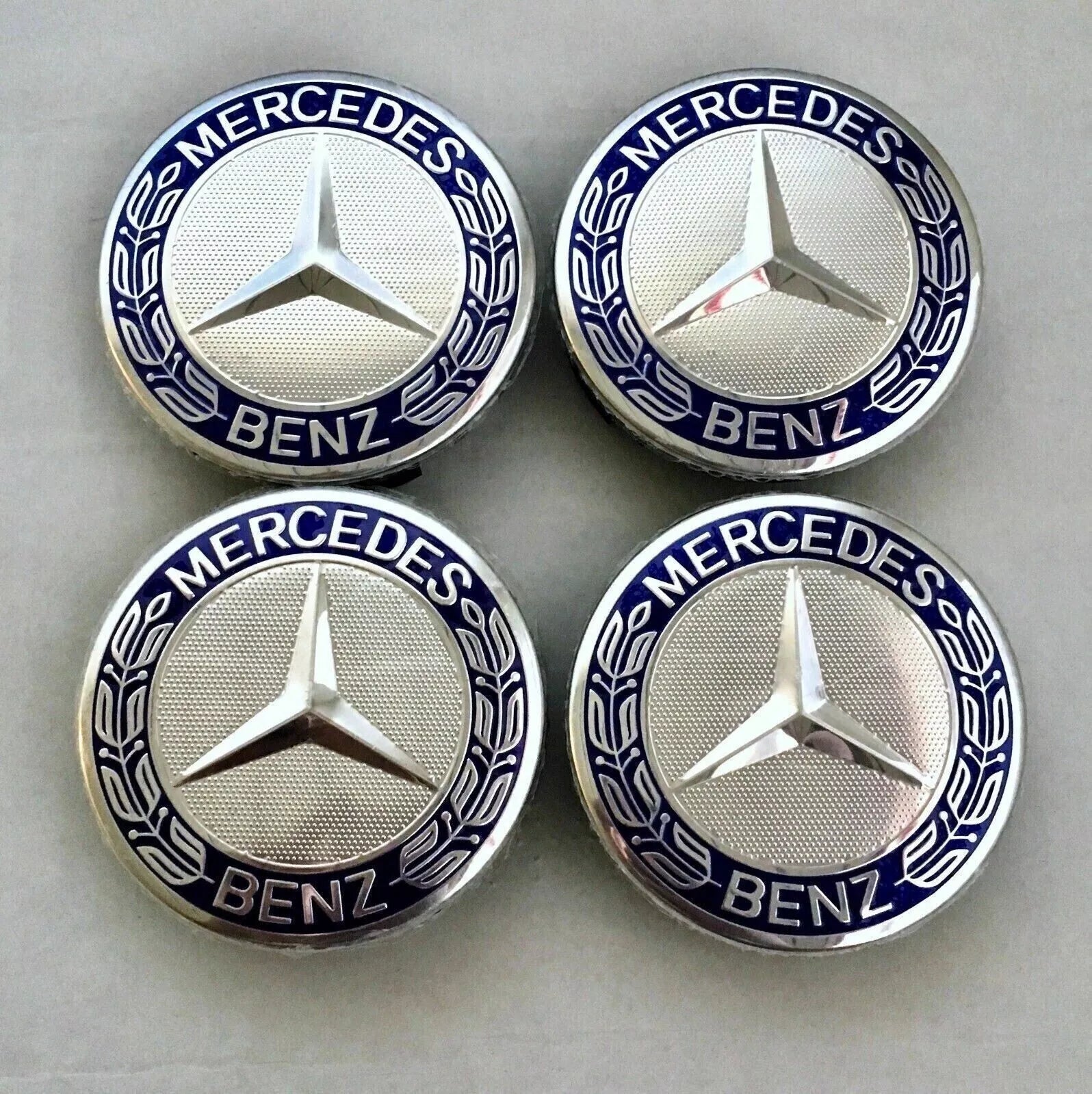 LOT 4 Cache Moyeu 75mm Bleu Pour Mercedes Logo Emblème Jante Centre Roue