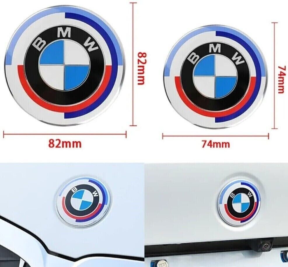 2x BMW Insigne logo Capot 82mm + Coffre 82mm emblème BMW 50E anniversaire - rst-parts