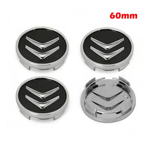 4 Cache Moyeu Jante Roue Enjoliveur Logo insigne noir Citroen 60mm - rst-parts