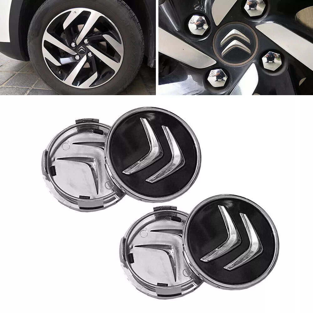 4 Cache Moyeu Jante Roue Enjoliveur Logo insigne noir Citroen 60mm - rst-parts