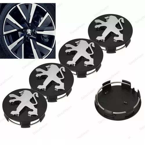 4 X LOGO EMBLÈME Insigne PEUGEOT 60 mm NOIR Cache moyeu jante Centre de roue - rst-parts