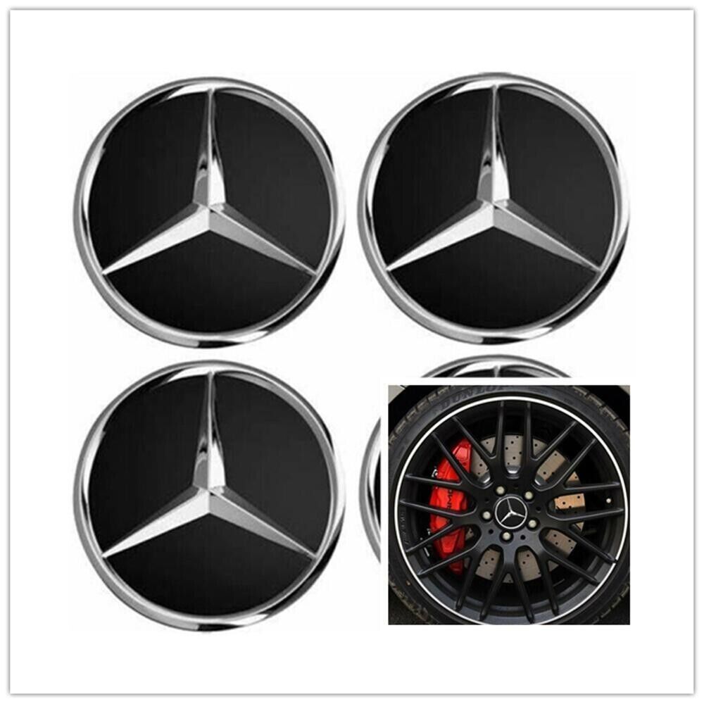 4X embleme Jante Centres De Roue Caches Moyeu Pour Mercedes 60mm Noir Logo - rst-parts
