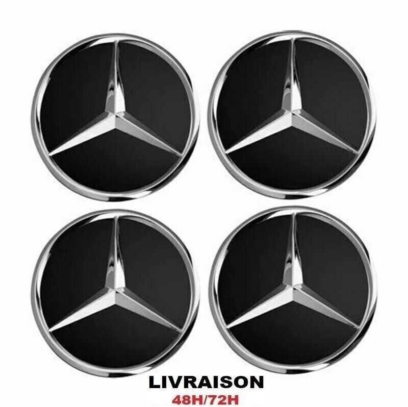 4X embleme Jante Centres De Roue Caches Moyeu Pour Mercedes 60mm Noir Logo - rst-parts