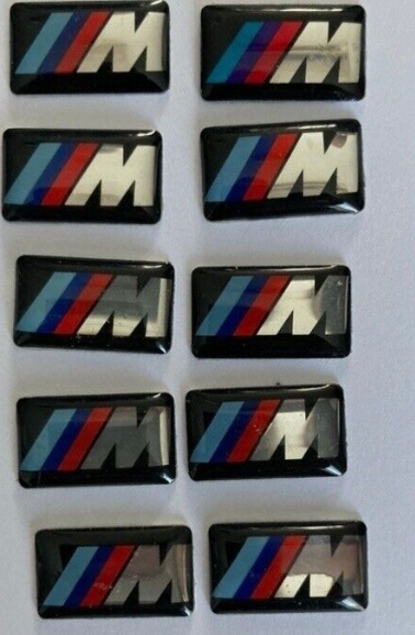 10 AUTOCOLLANT STICKERS 3D Logo BMW M Motorsport JANTES VOLANT 17mm X 9mm