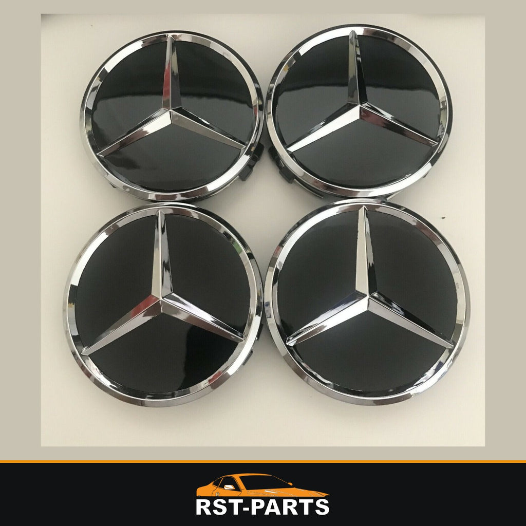 4 caches moyeu Mercedes 75 mm noir brillant – RST-PARTS