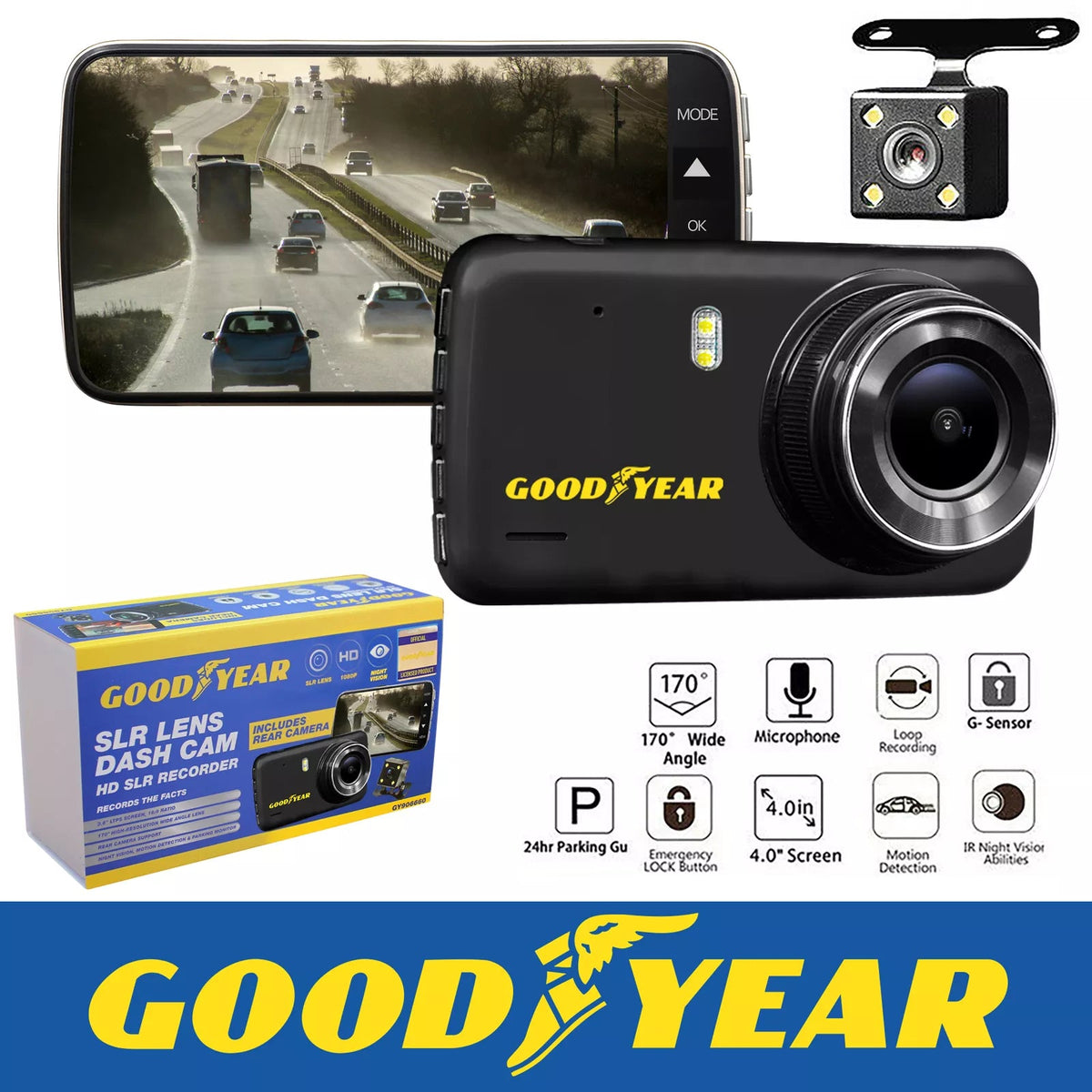 Goodyear Dash Cam Full HD 1080P avec Caméra Arrière et Vision Nocturne - rst-parts