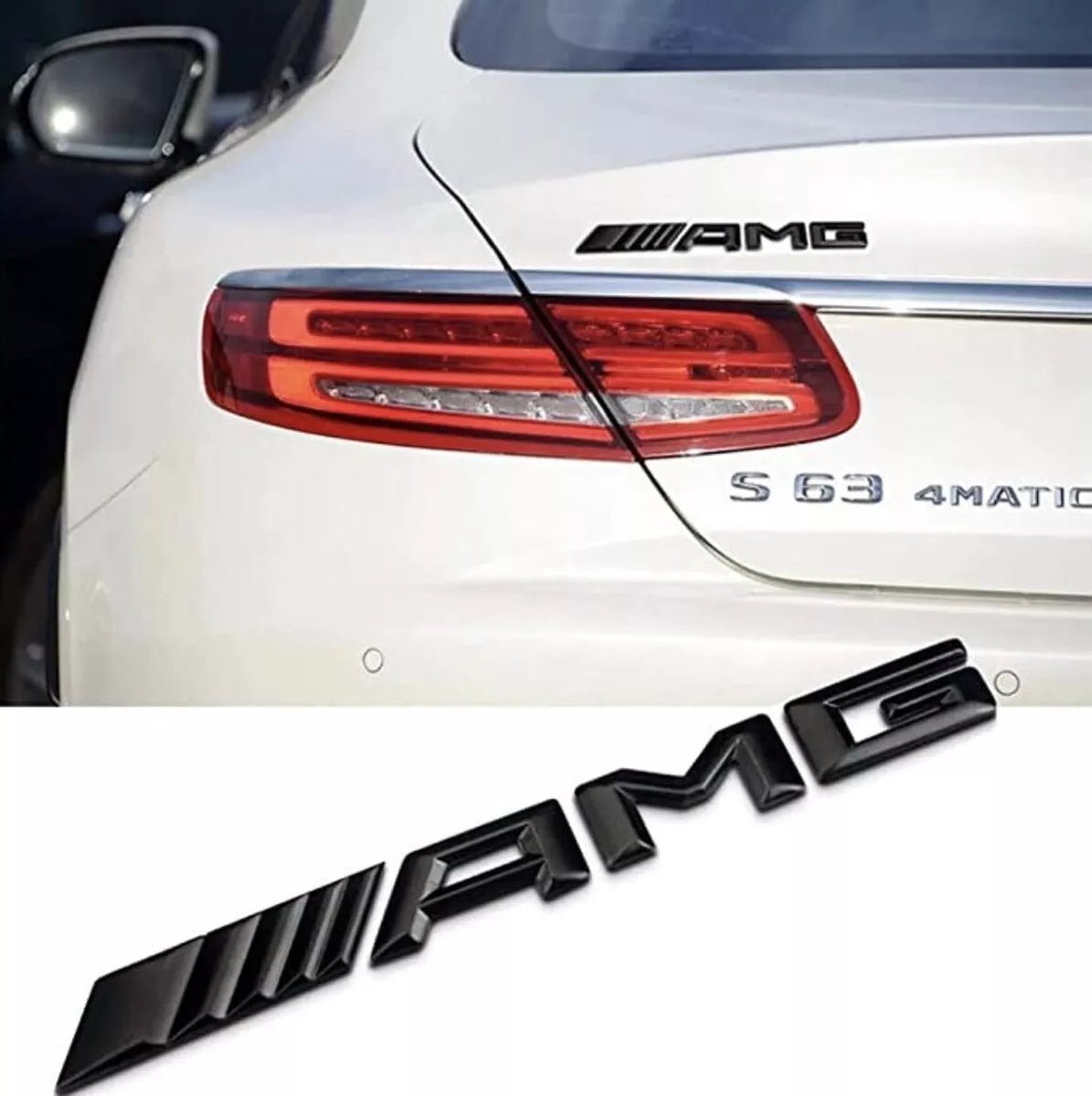 Logo AMG Mercedes Noir Brillant 3D en ABS Autocollant Emblème Coffre Arrière - rst-parts