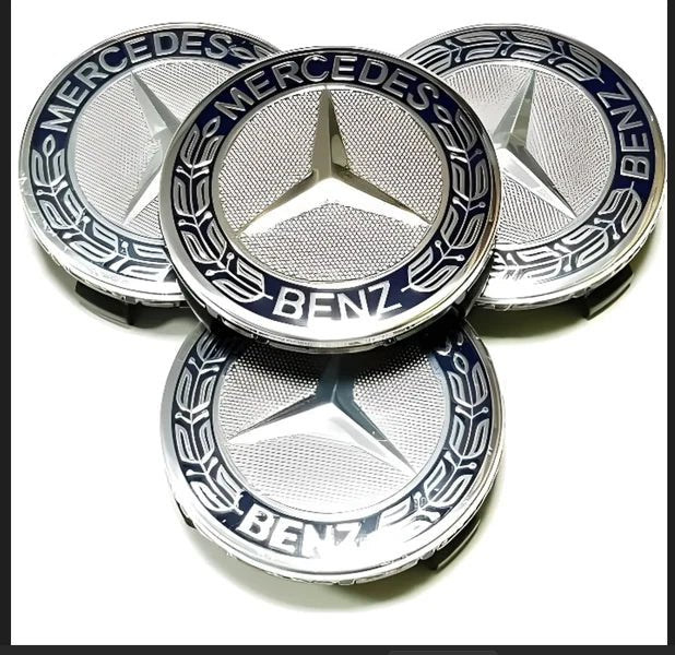 LOT 4 Cache Moyeu 75mm Bleu Pour Mercedes Logo Emblème Jante Centre Roue - rst-parts