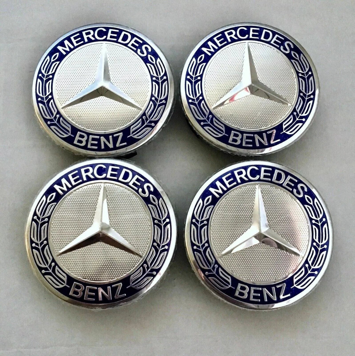 LOT 4 Cache Moyeu 75mm Bleu Pour Mercedes Logo Emblème Jante Centre Roue - rst-parts