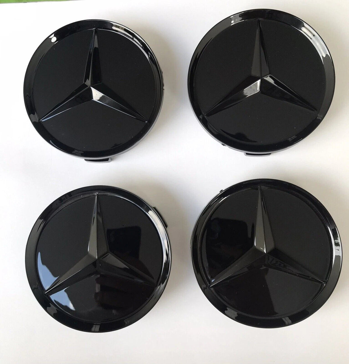 LOT 4 Cache Moyeu 75mm NOIR BRILLANT / Mercedes Logo Emblème Jante Centre Roue - rst-parts