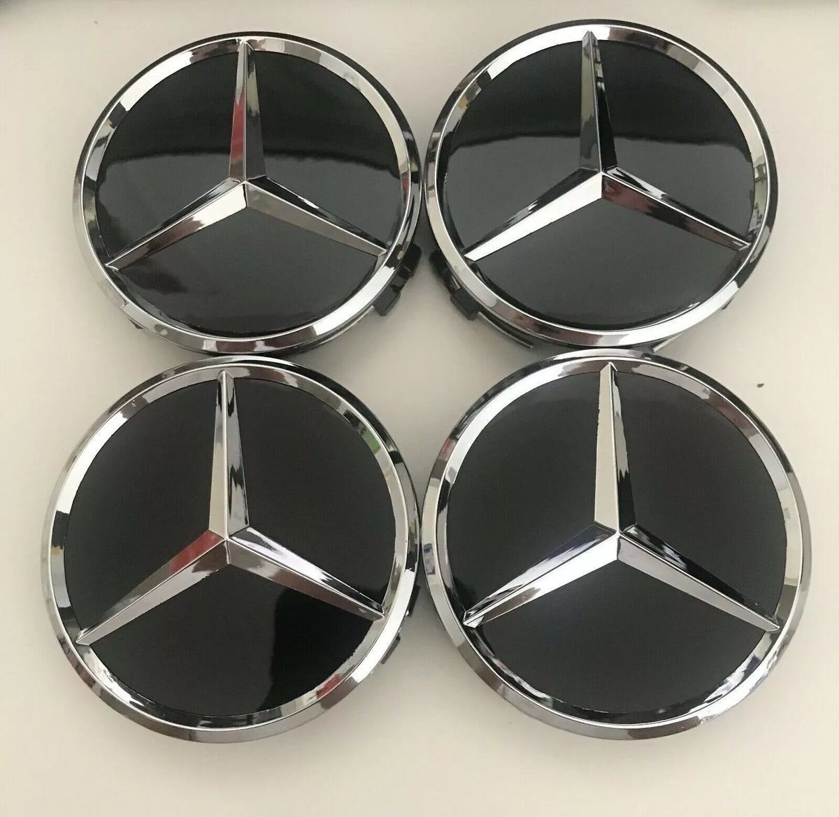 LOT 4 Cache Moyeu 75mm NOIR BRILLANT pour Mercedes Logo Jante Centre De Roue - rst-parts