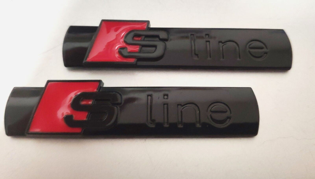 Lot de 2 Logo Emblème Badge Sline S Line Audi Noir Brillant Neuf - rst-parts