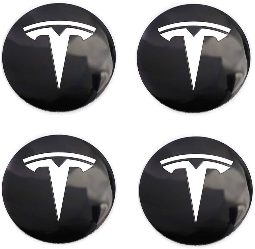4 LOGO EMBLÈME TESLA NOIR 56 mm STICKER caches moyeu jante, centre de roue NEUF