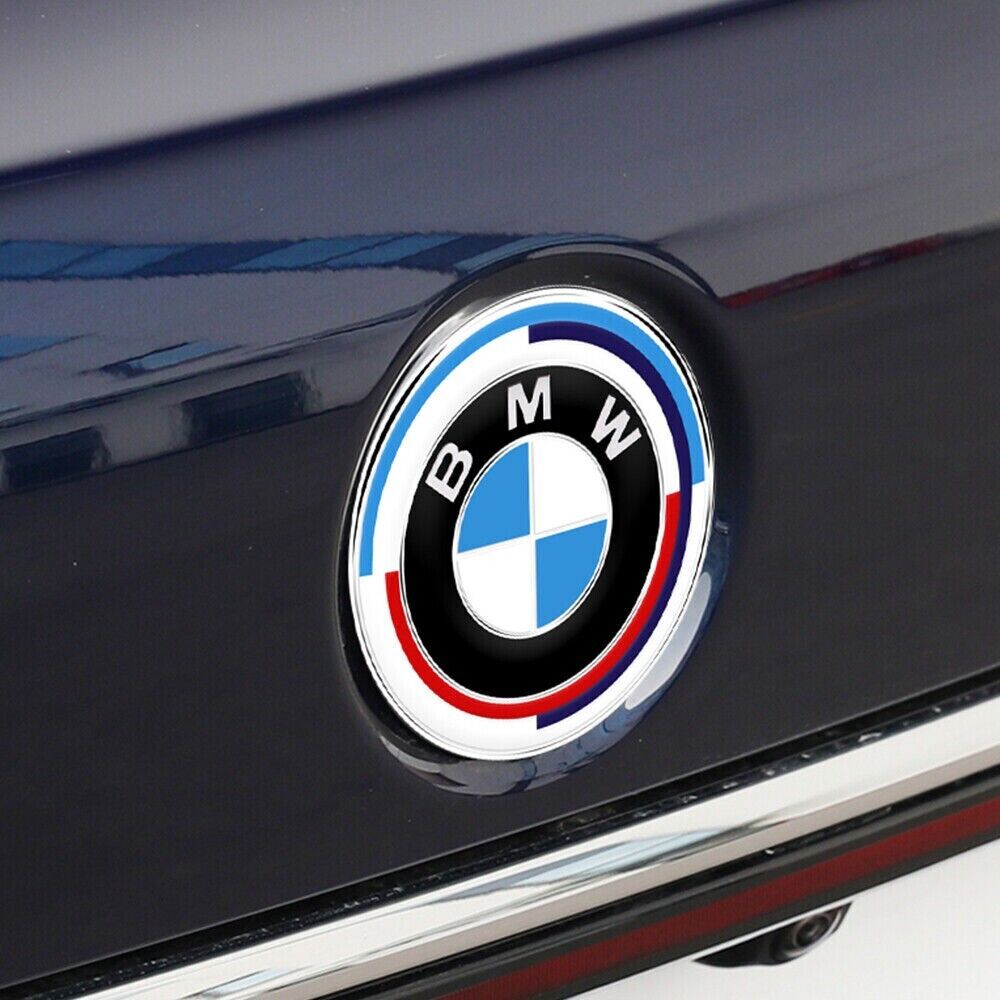 2x BMW Insigne logo Capot 82mm + Coffre 82mm emblème BMW 50E anniversaire