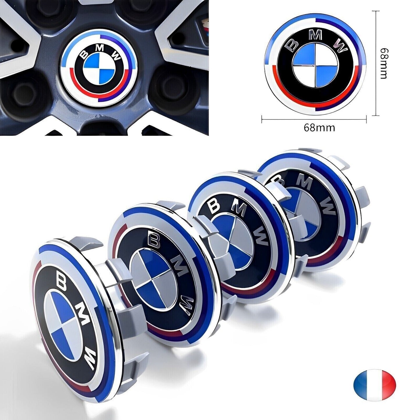 4X Centre Roue BMW Edition 50E Anniversaire 68mm Cache Moyeu Jante Auto Clipser