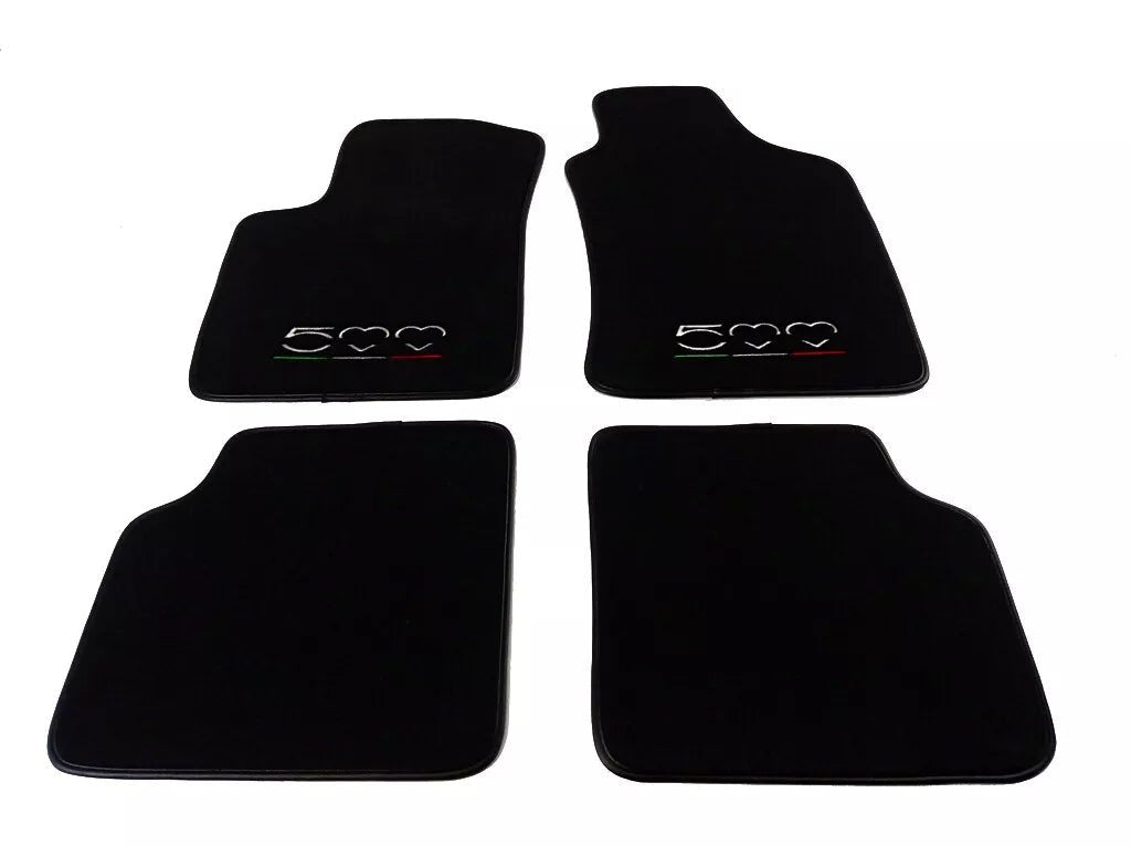 TAPIS DE SOL VELOURS pour FIAT 500 (2007 -...) NOIR + BRODERIE 3D PREMIUM - rst-parts