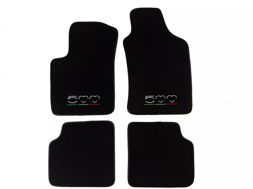 TAPIS DE SOL VELOURS pour FIAT 500 (2007 -...) NOIR + BRODERIE 3D PREMIUM - rst-parts