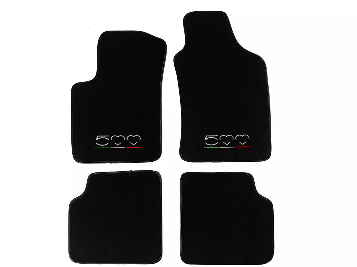 TAPIS DE SOL VELOURS pour FIAT 500 (2007 -...) NOIR + BRODERIE 3D PREMIUM - rst-parts